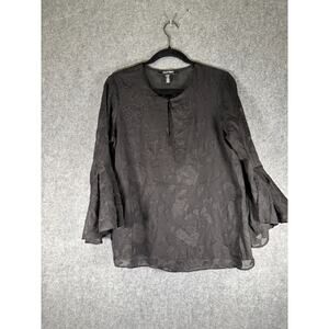 Ellen Tracy Blouse‎ Women Medium Black Flare Sleeeve Dark Whimsigoth Witchy